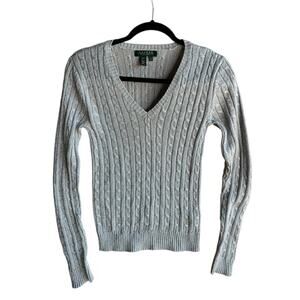Lauren Ralph Lauren Women's S Grey Silk Blend Shimmery Knit Ribbed Bella Sweater